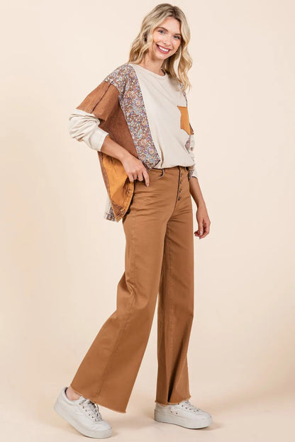 Mittoshop Twill High Waisted Button Fly Wide Leg Pants - Love Salve 