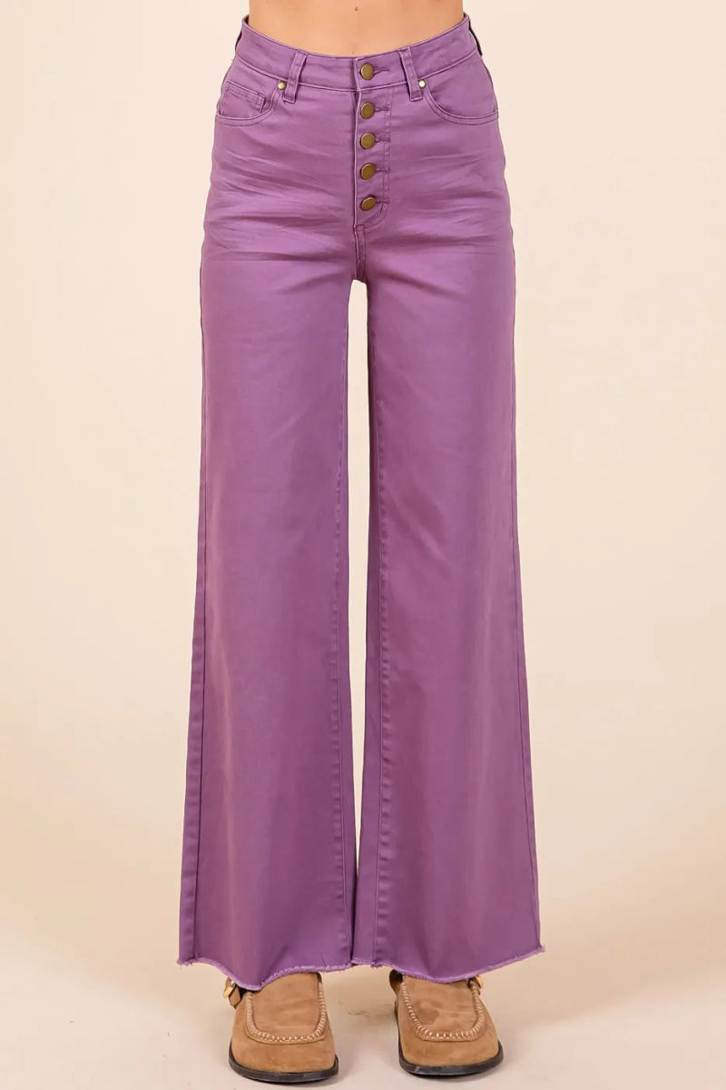 Mittoshop Twill High Waisted Button Fly Wide Leg Pants - Love Salve 