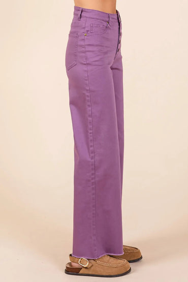 Mittoshop Twill High Waisted Button Fly Wide Leg Pants - Love Salve 