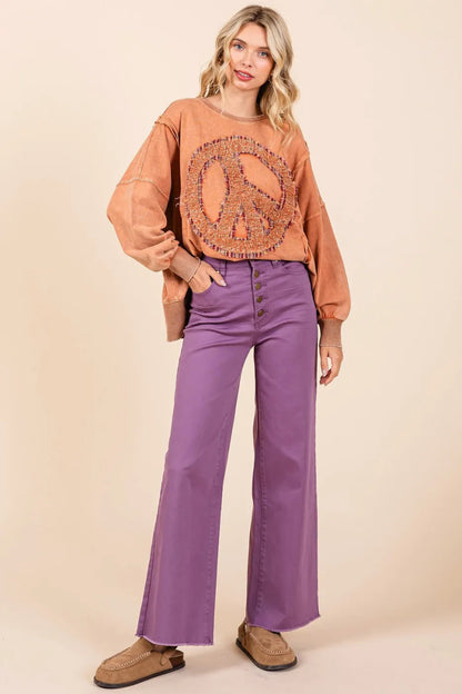Mittoshop Twill High Waisted Button Fly Wide Leg Pants - Love Salve 