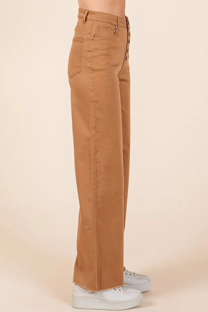 Mittoshop Twill High Waisted Button Fly Wide Leg Pants - Love Salve 