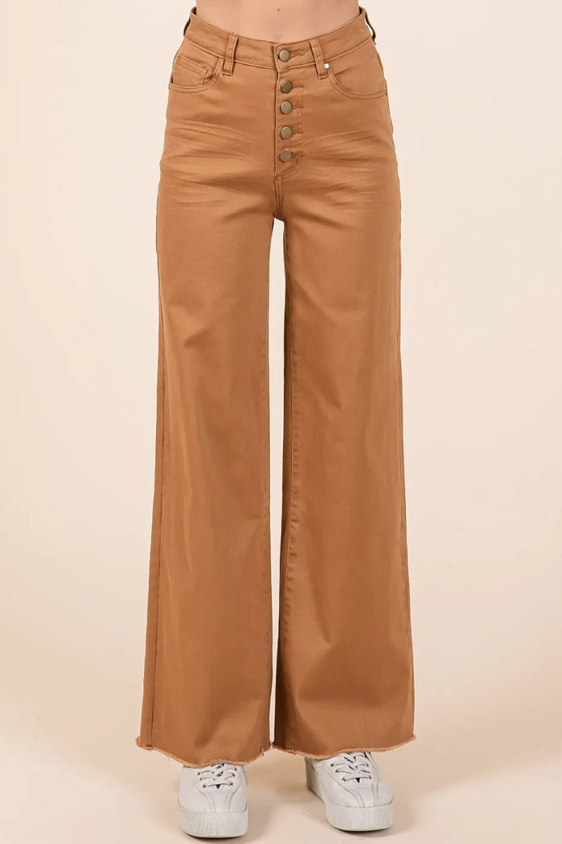 Mittoshop Twill High Waisted Button Fly Wide Leg Pants - Love Salve 