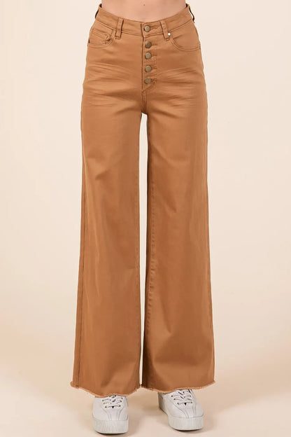Mittoshop Twill High Waisted Button Fly Wide Leg Pants - Love Salve 