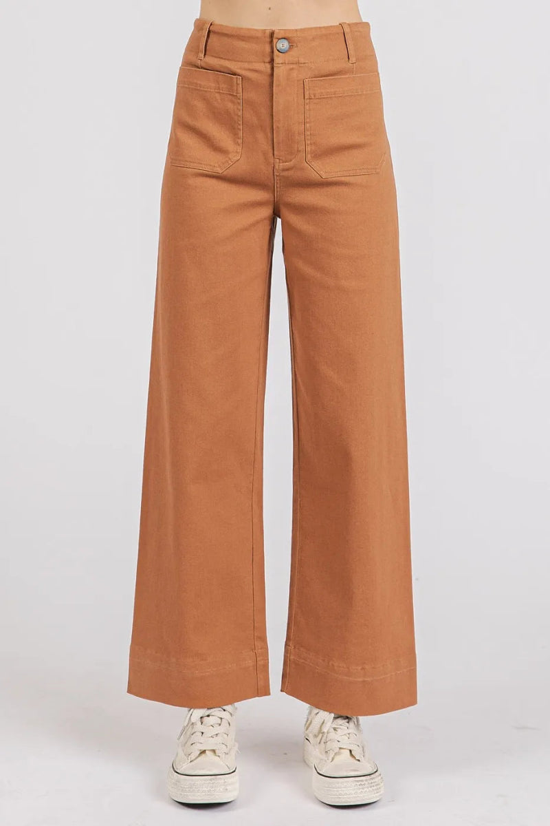 Mittoshop Twill Patch Pocket High Rise Wide Leg Pants - Love Salve 