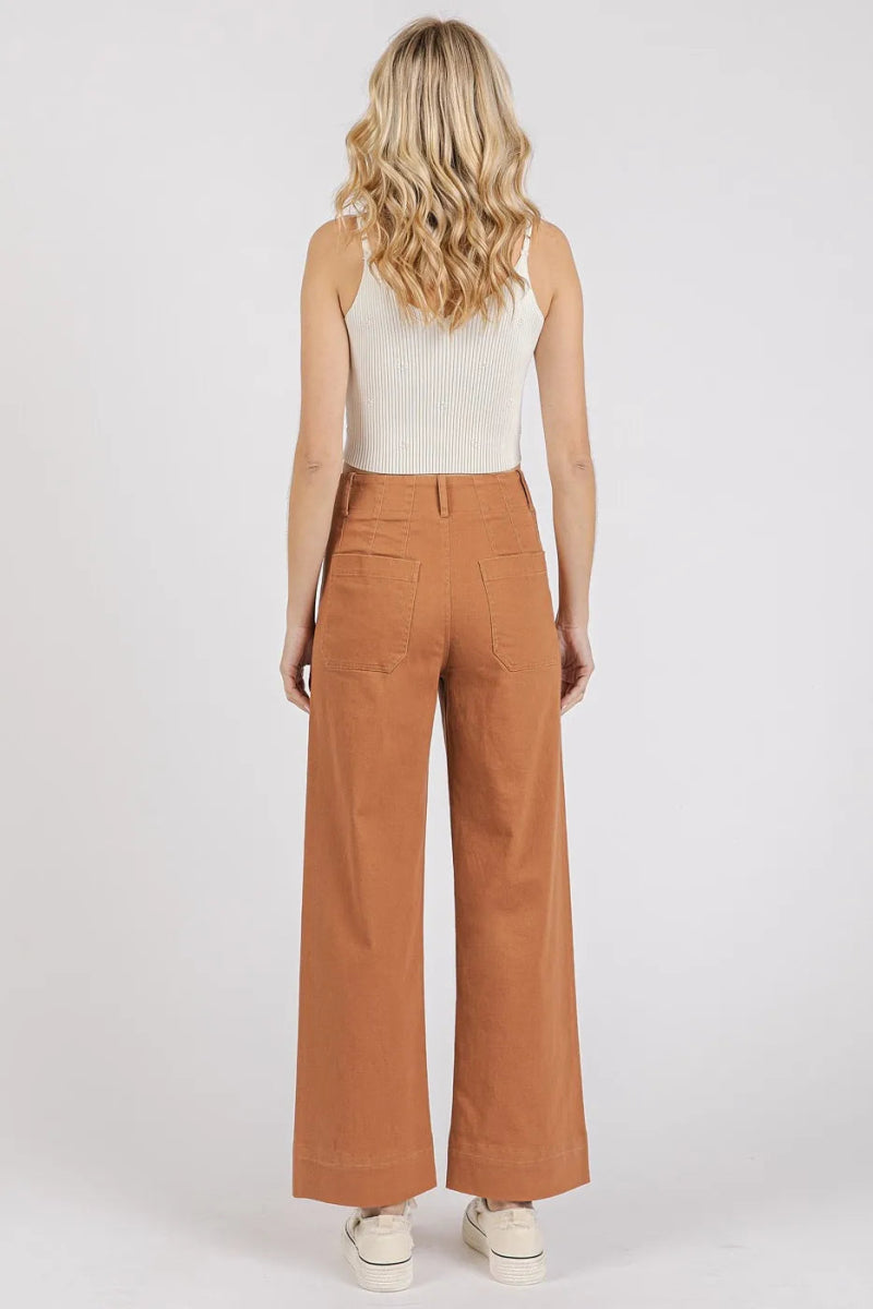 Mittoshop Twill Patch Pocket High Rise Wide Leg Pants - Love Salve 