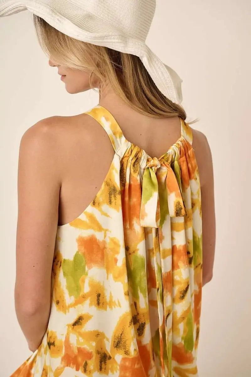 Mittoshop Watercolor Print Halter Neck Satin Maxi Dress - Love Salve 