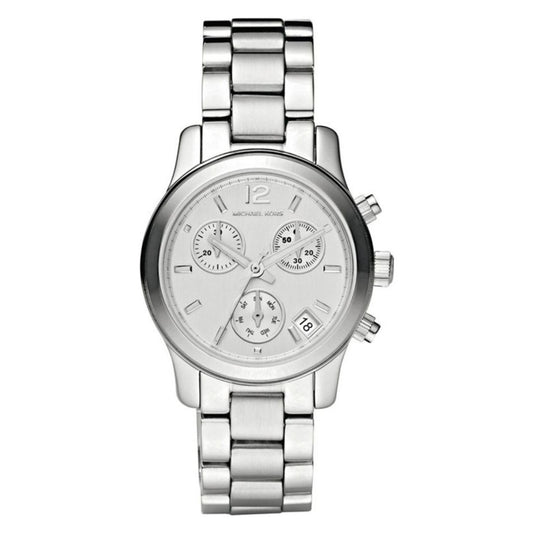 Bids.com Michael Kors Women's Runway watch, a sophisticated timepiece with a polished metallic finish and elegant dial.