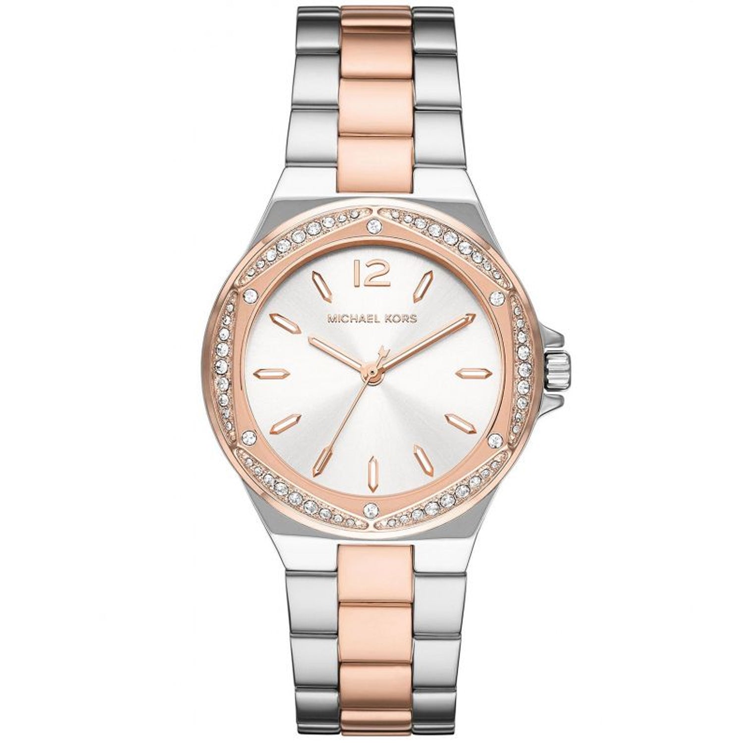 Michael Kors Lennox Womens Watch Rose Gold Two Tone Crystal Bezel