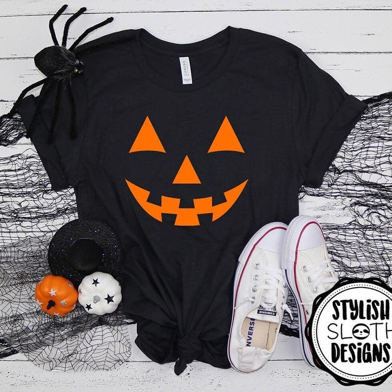 Festive pumpkin skull knit tee for women