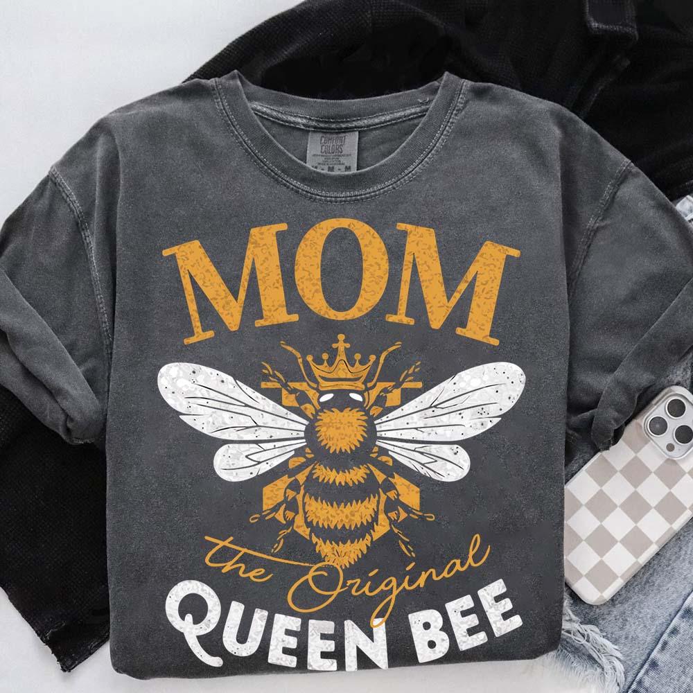Adorb.co Mom, The Original Queen Bee Shirt worn by a mom enjoying family time, highlighting it as a thoughtful Mother's Day g