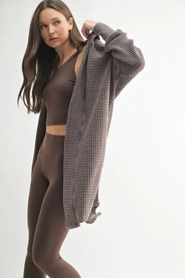 MONO B Chunky Waffle Mineral Wash Hooded Open Cardigan - Love Salve