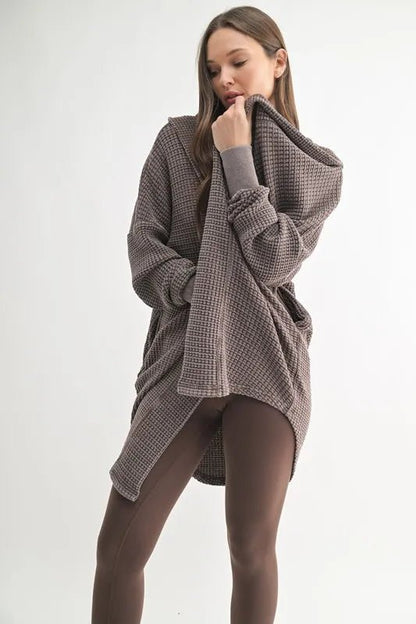 MONO B Chunky Waffle Mineral Wash Hooded Open Cardigan - Love Salve