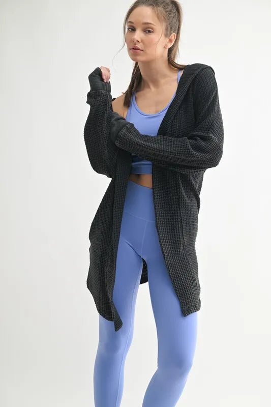 MONO B Chunky Waffle Mineral Wash Hooded Open Cardigan - Love Salve
