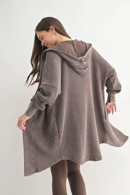 MONO B Chunky Waffle Mineral Wash Hooded Open Cardigan - Love Salve