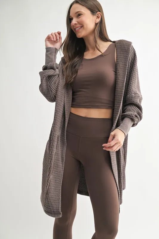 MONO B Chunky Waffle Mineral Wash Hooded Open Cardigan - Love Salve