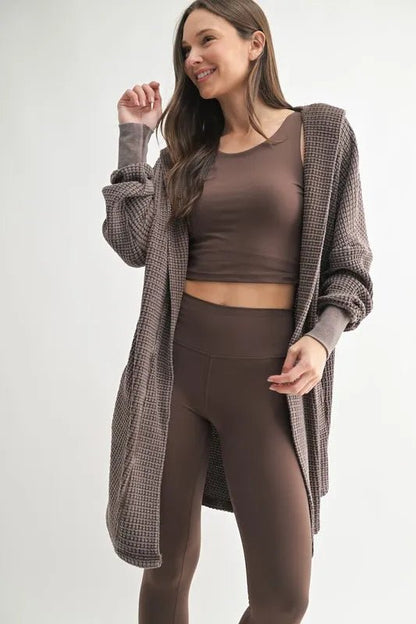 MONO B Chunky Waffle Mineral Wash Hooded Open Cardigan - Love Salve
