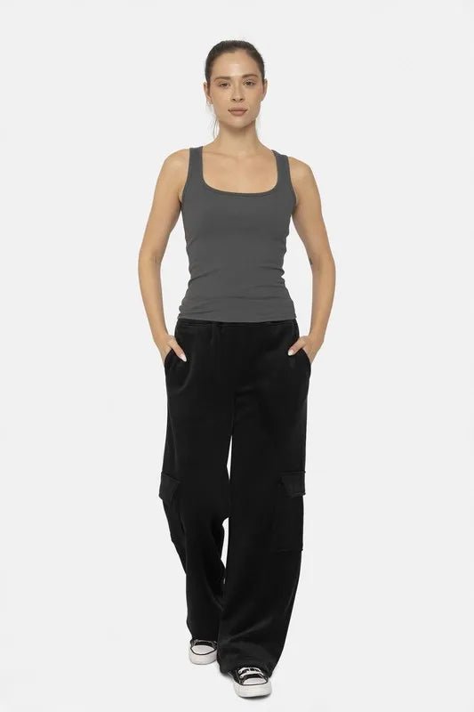 Mono B Elastic Waist Corduroy Cargo Pants for Women - Love Salve 