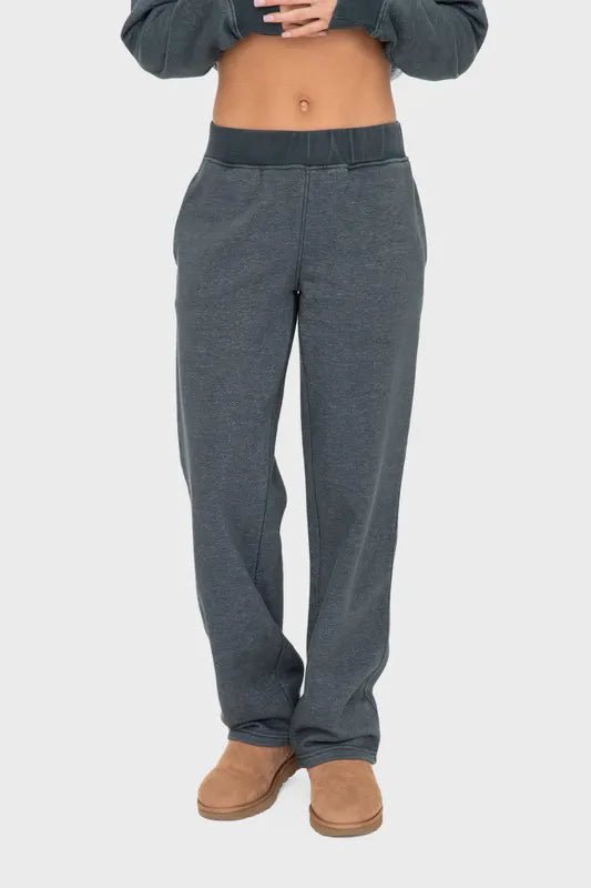 Mono B Elastic Waist Fleece Pants with Pockets for Comfort - Love Salve 