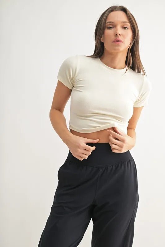 MONO B Essential Micro-ribbed Cropped Athleisure Tee For You - Love Salve 