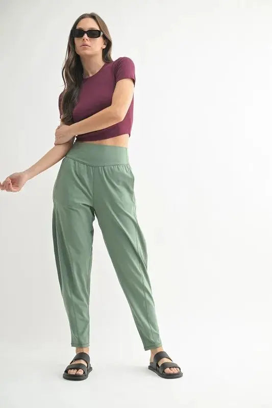 MONO B Flowbarrel High Waist Active Pants for Women - Love Salve 