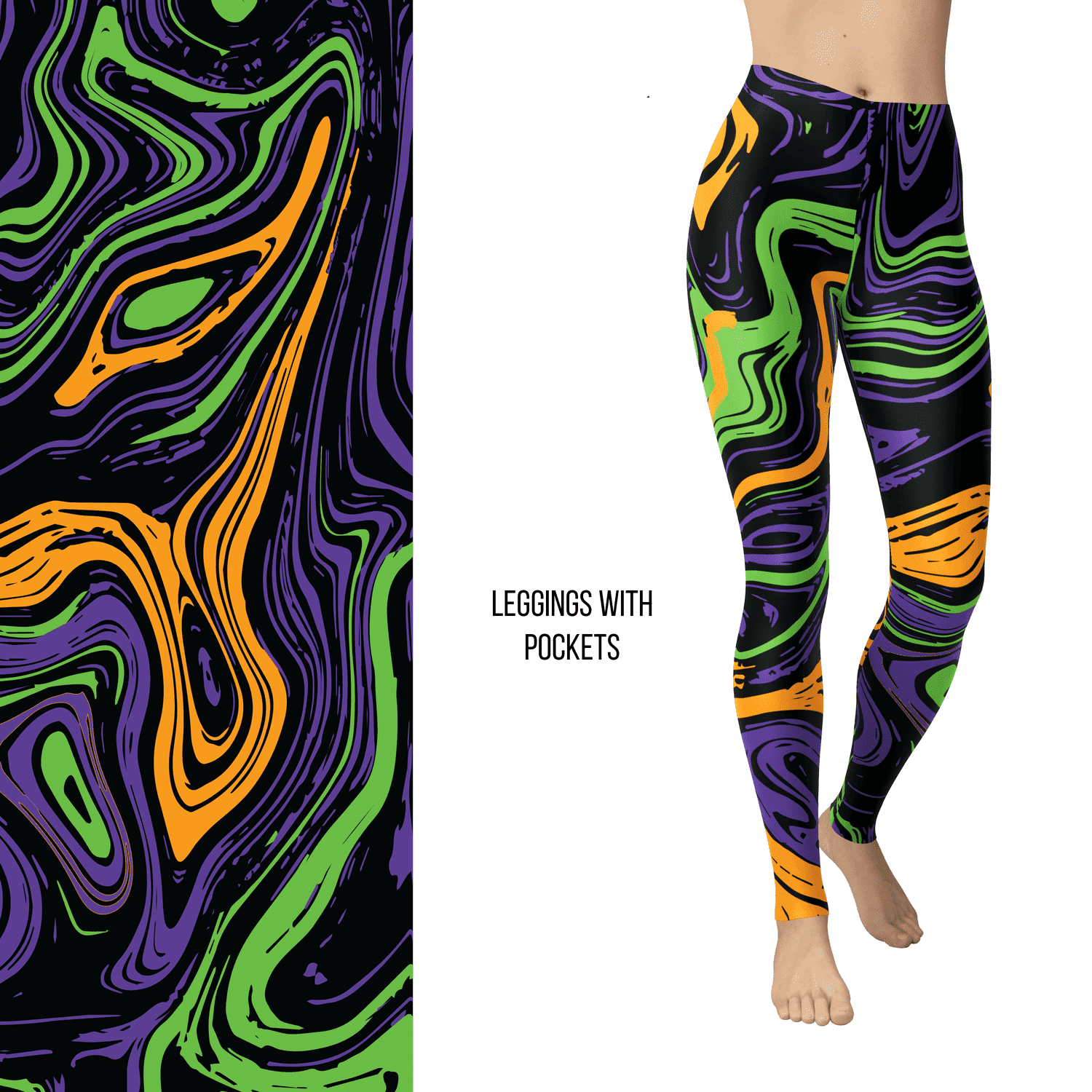 Masquerade Mardi Gras Leggings Full Length with Pockets 2 MM