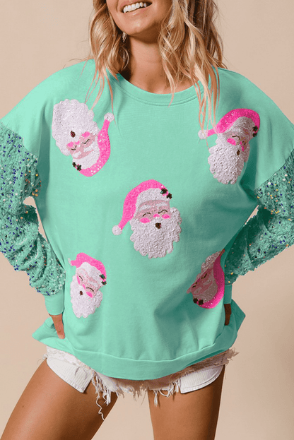 Moonlight Jade Sequined Santa Claus Long Sleeve Christmas Sweatshirt - Love Salve