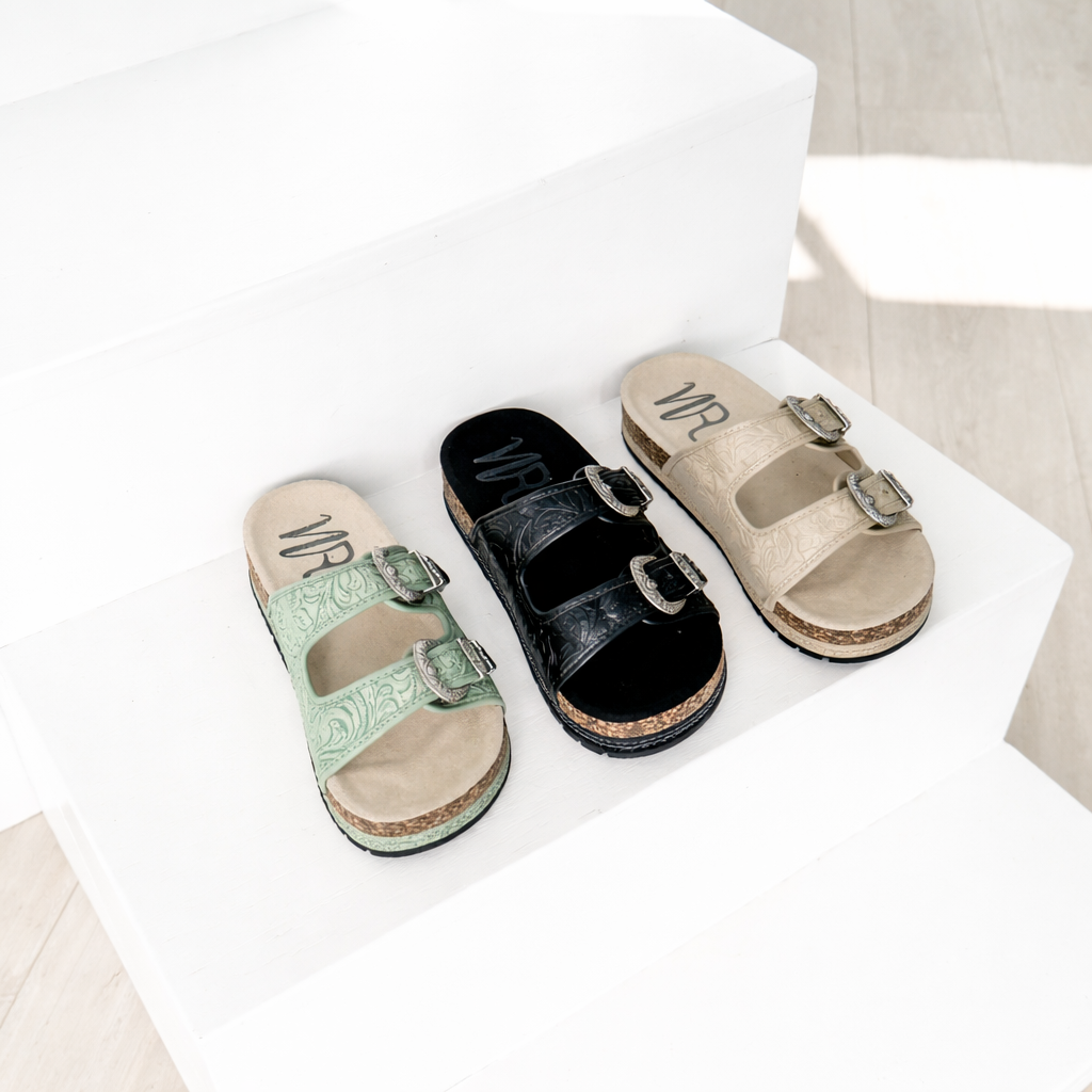 Morgana Western Sandal Black Not Rated Cork Footbed With Adjustable Straps