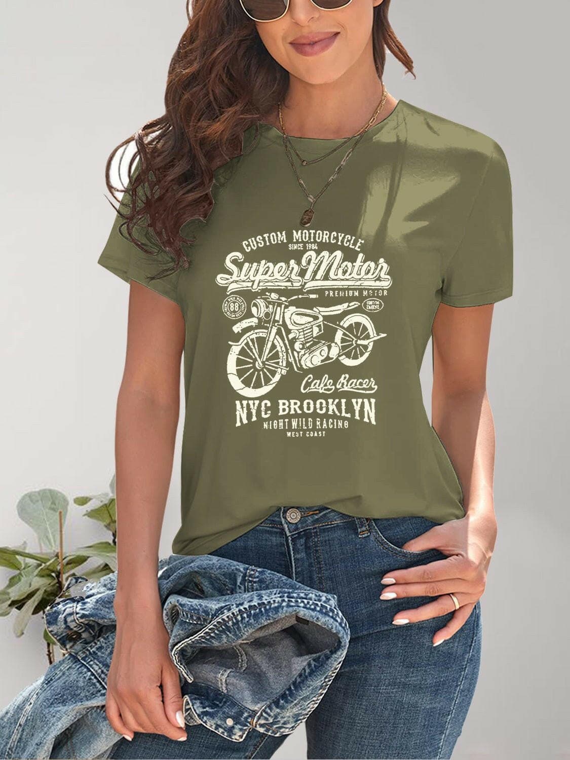 Rev Up Your Style with Motorcycle Graphic TeeRev Up Your Style with Motorcycle Graphic Tee
 Introducing our Motorcycle Graphic Round Neck T-Shirt, the perfect addition to your wardrobe for all motorcycle enthusLove Salve Motorcycle Graphic TeeGraphic