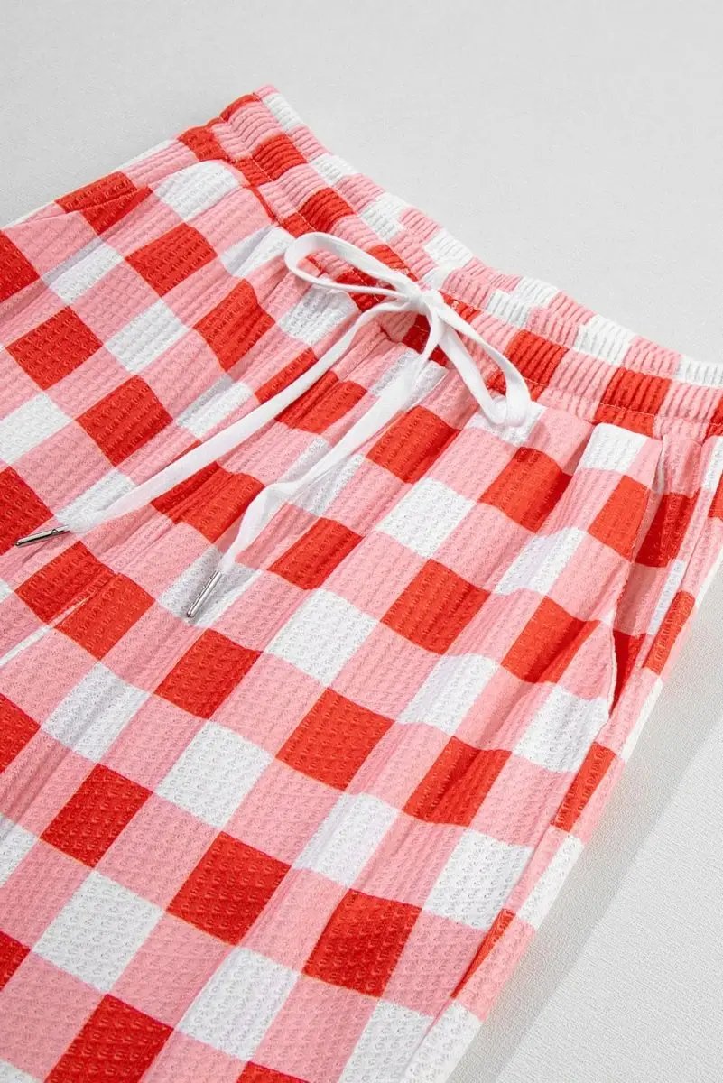 Multicolor Christmas Claus Graphic Top Plaid Pants Lounge Set - Love Salve 