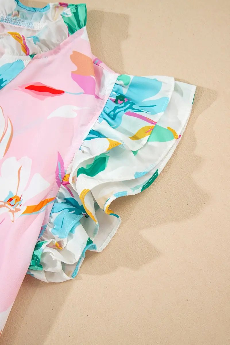 Multicolour Contrast Floral Patchwork Notched Neck Blouse - Love Salve 