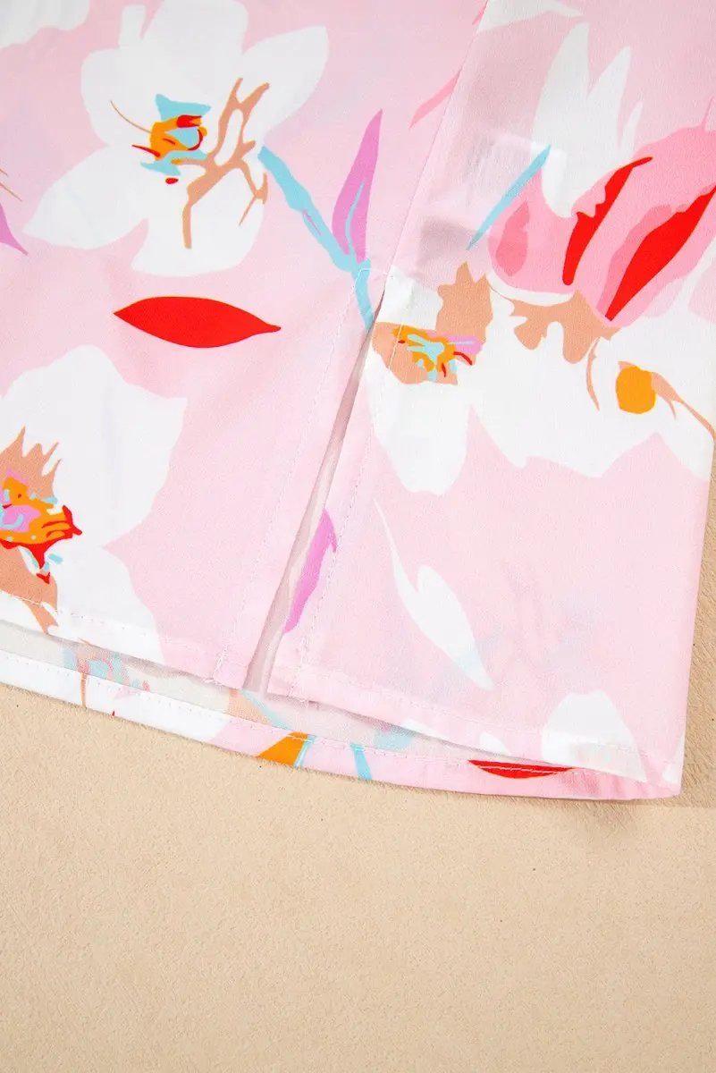 Multicolour Contrast Floral Patchwork Notched Neck Blouse - Love Salve 