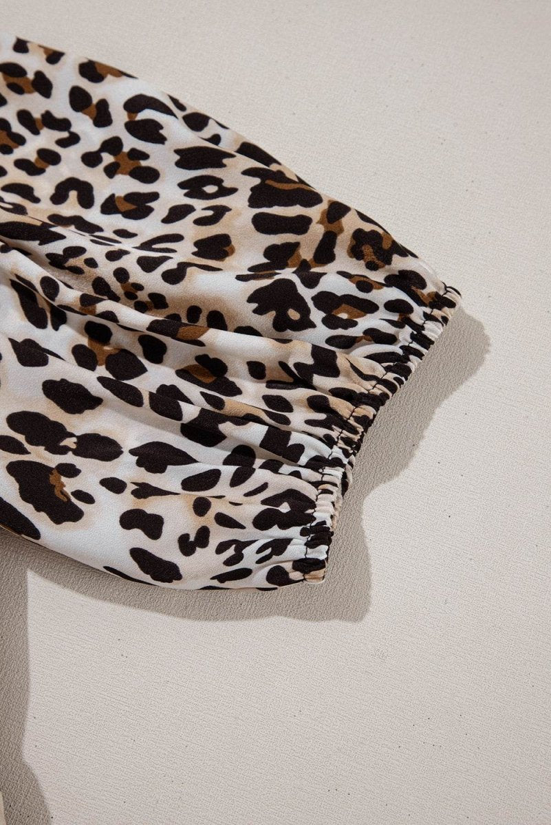 Multicolour Leopard Tie Front Puff Sleeve Short Flared Dress - Love Salve 