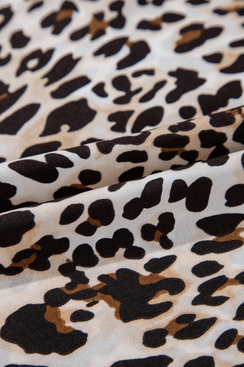 Multicolour Leopard Tie Front Puff Sleeve Short Flared Dress - Love Salve 