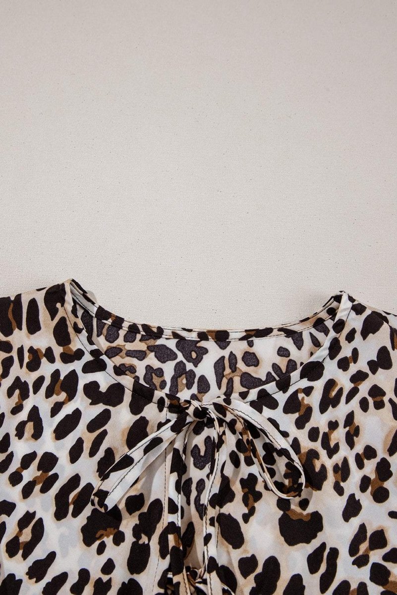 Multicolour Leopard Tie Front Puff Sleeve Short Flared Dress - Love Salve 