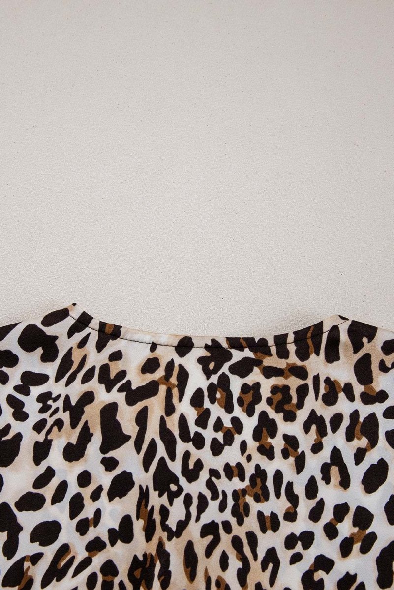Multicolour Leopard Tie Front Puff Sleeve Short Flared Dress - Love Salve 