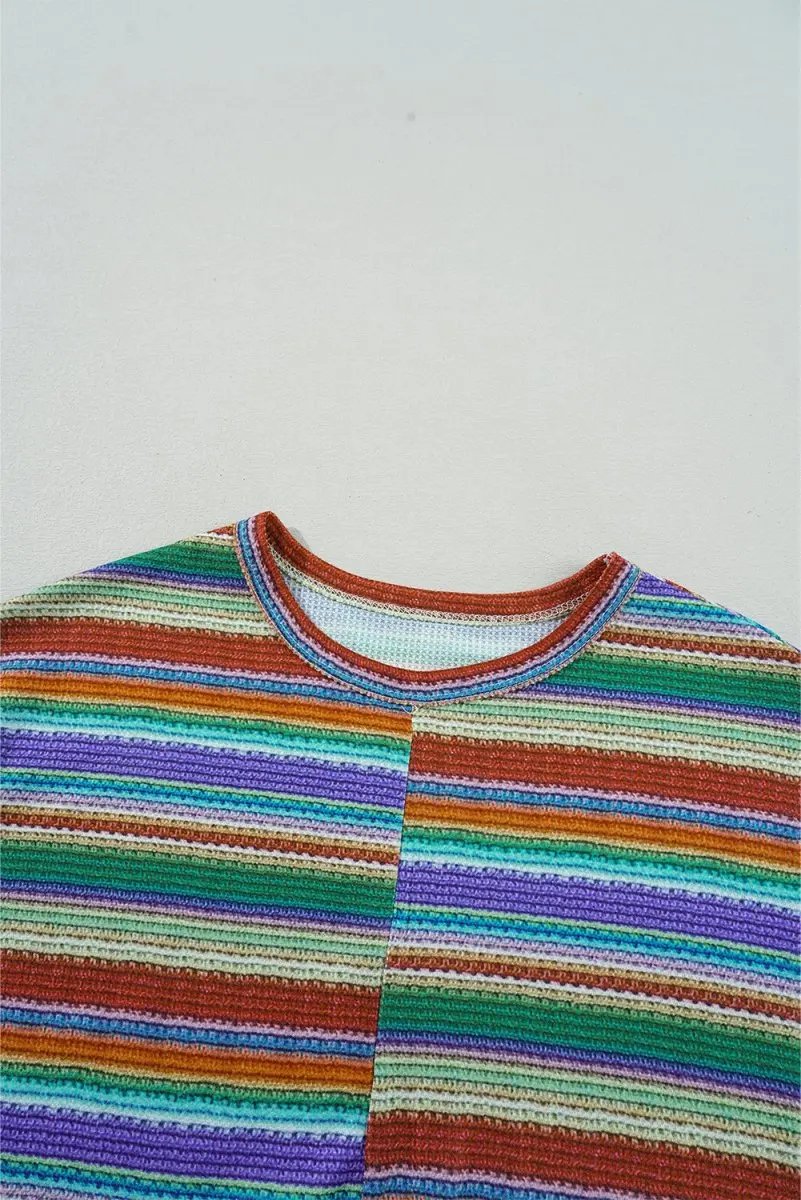 Multicolour Striped Pattern Twist Hem Short Sleeve Top - Love Salve 