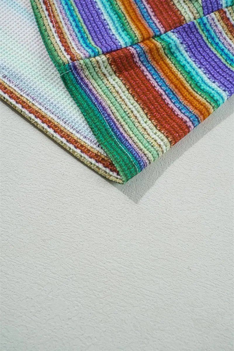 Multicolour Striped Pattern Twist Hem Short Sleeve Top - Love Salve 