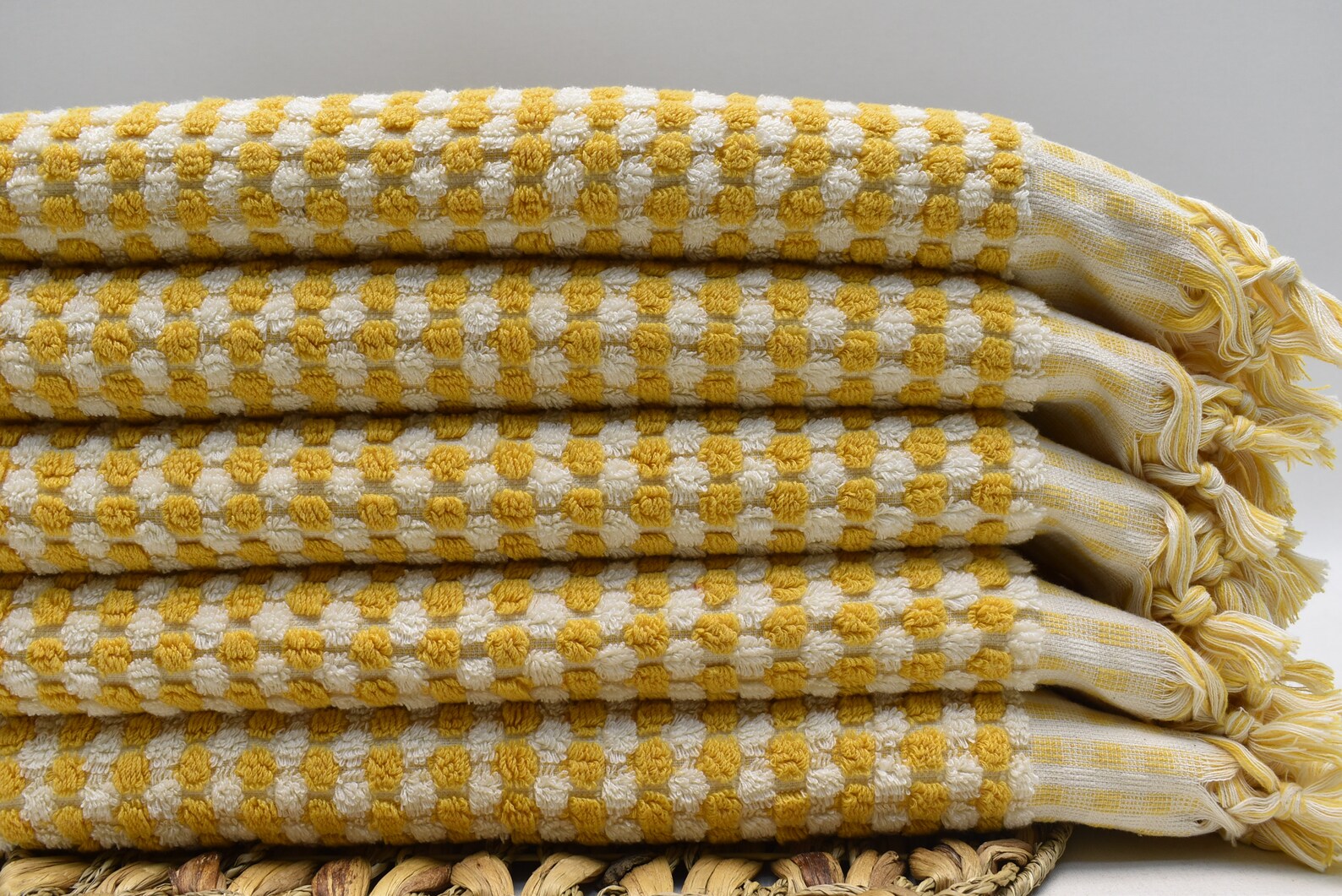 Bubble Mustard Terry Hand Towel Made from 100 Percent Turkish Cotton 38 Inch L x 20 Inch W - Love Salve 
