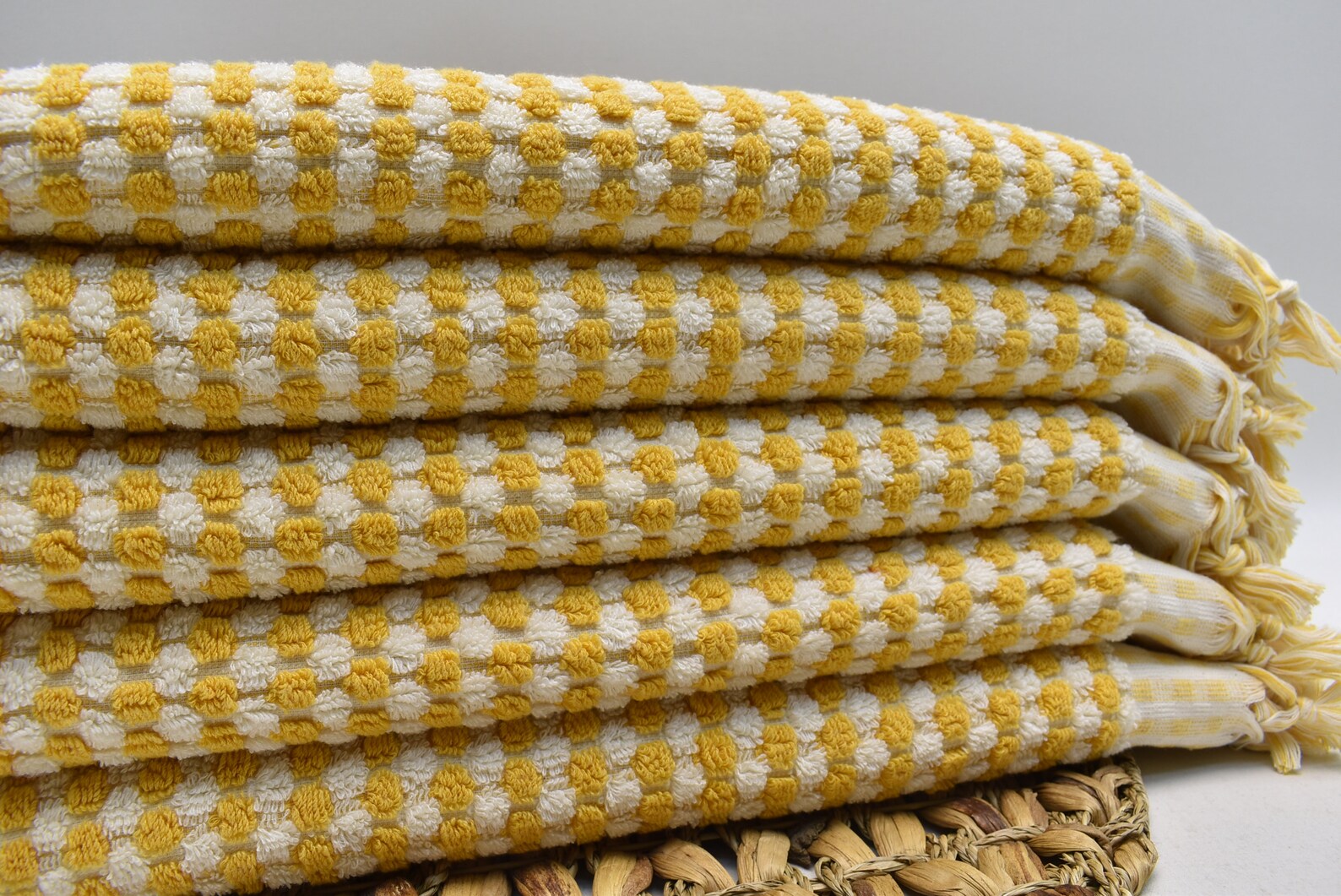 Bubble Mustard Terry Hand Towel Made from 100 Percent Turkish Cotton 38 Inch L x 20 Inch W - Love Salve 