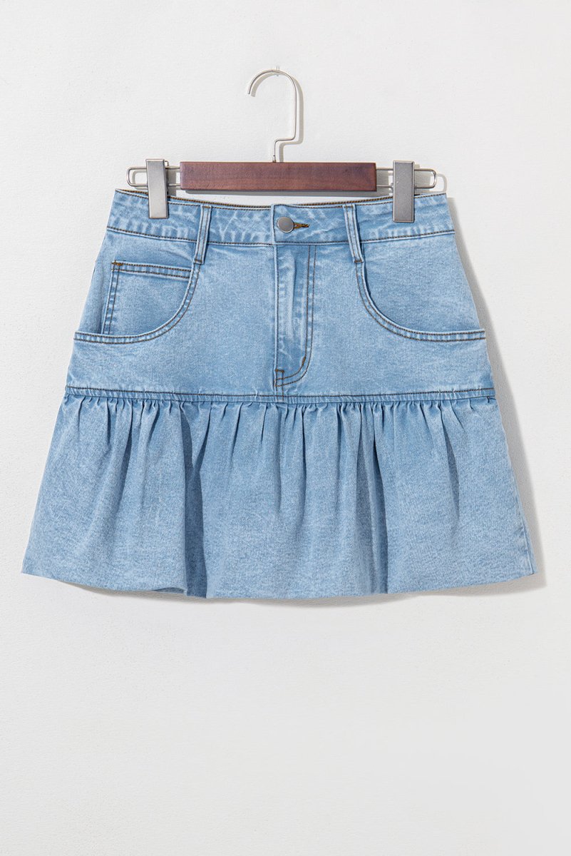 Myosotis Bubble Hem Denim Mini Skirt for Casual Fashion - Love Salve