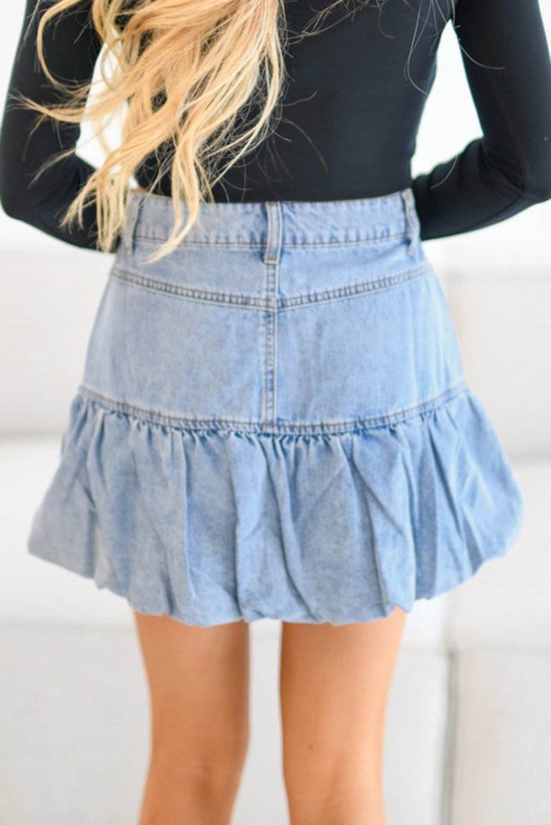 Myosotis Bubble Hem Denim Mini Skirt for Casual Fashion - Love Salve