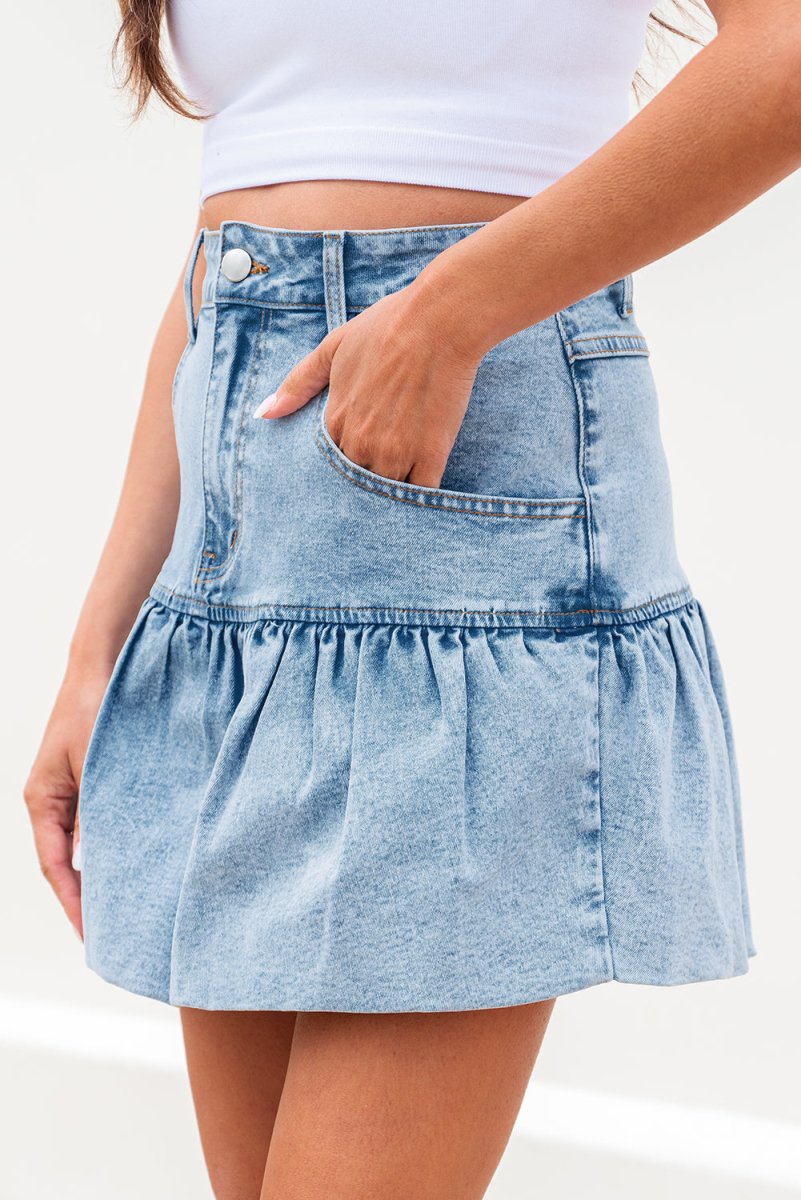 Myosotis Bubble Hem Denim Mini Skirt for Casual Fashion - Love Salve