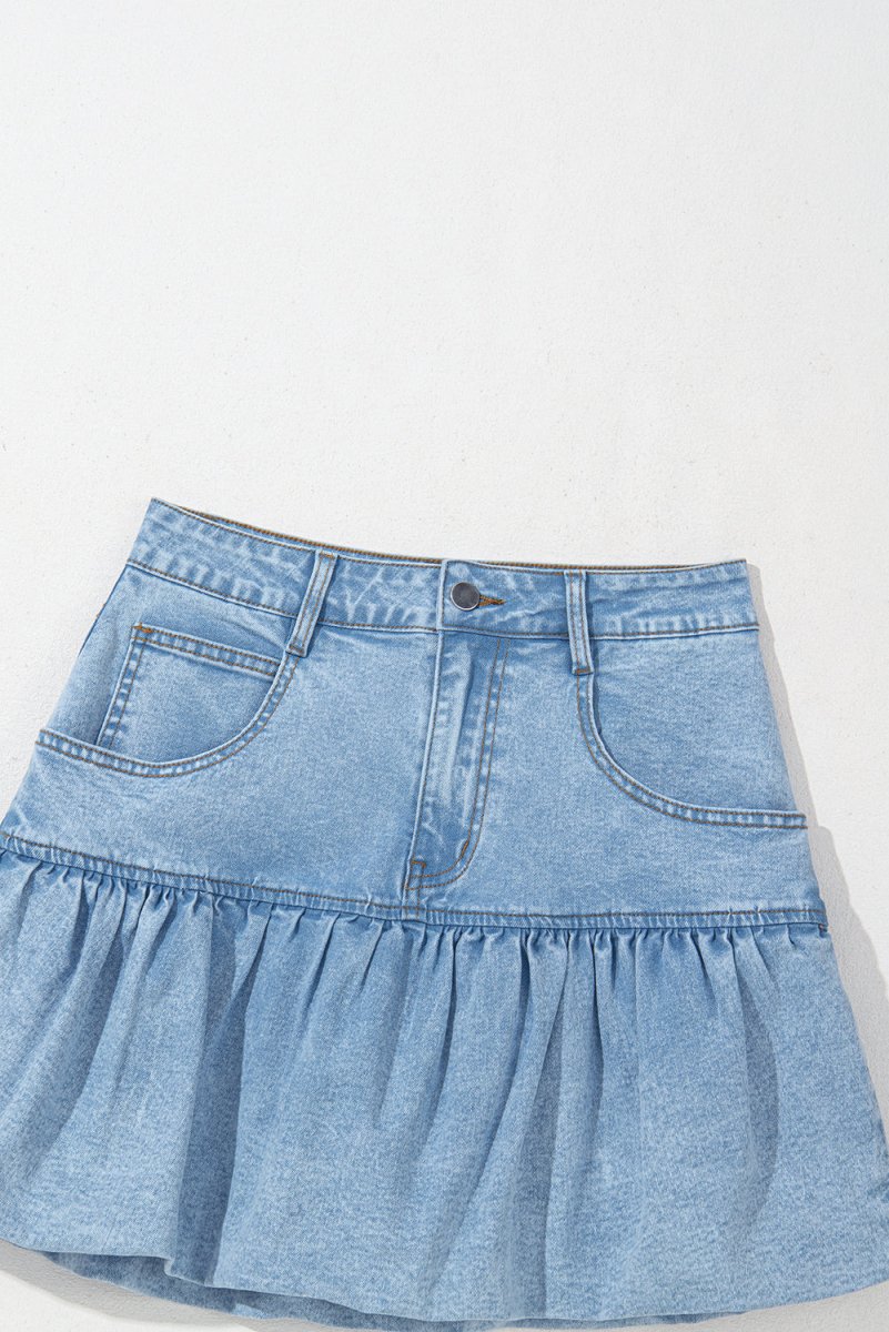 Myosotis Bubble Hem Denim Mini Skirt for Casual Fashion - Love Salve