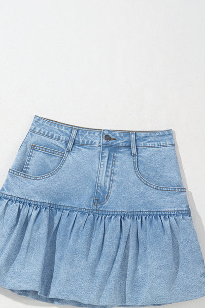 Myosotis Bubble Hem Denim Mini Skirt for Casual Fashion - Love Salve