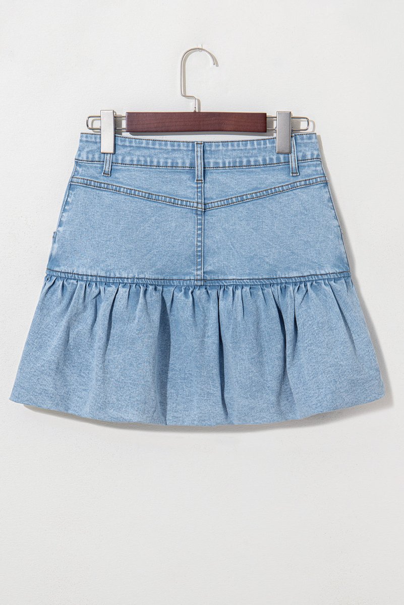Myosotis Bubble Hem Denim Mini Skirt for Casual Fashion - Love Salve