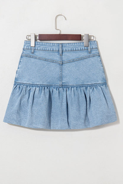Myosotis Bubble Hem Denim Mini Skirt for Casual Fashion - Love Salve