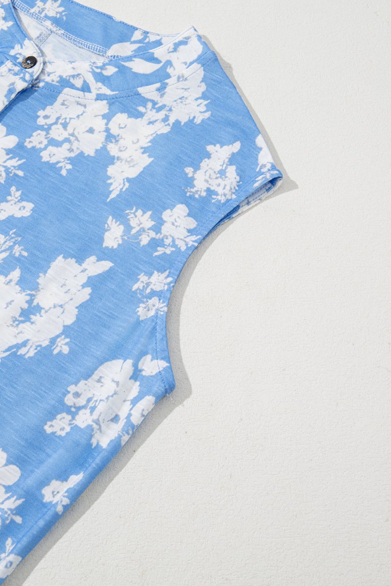 Myosotis Floral Print Half Button Wide Leg Relaxed Jumpsuit - Love Salve 