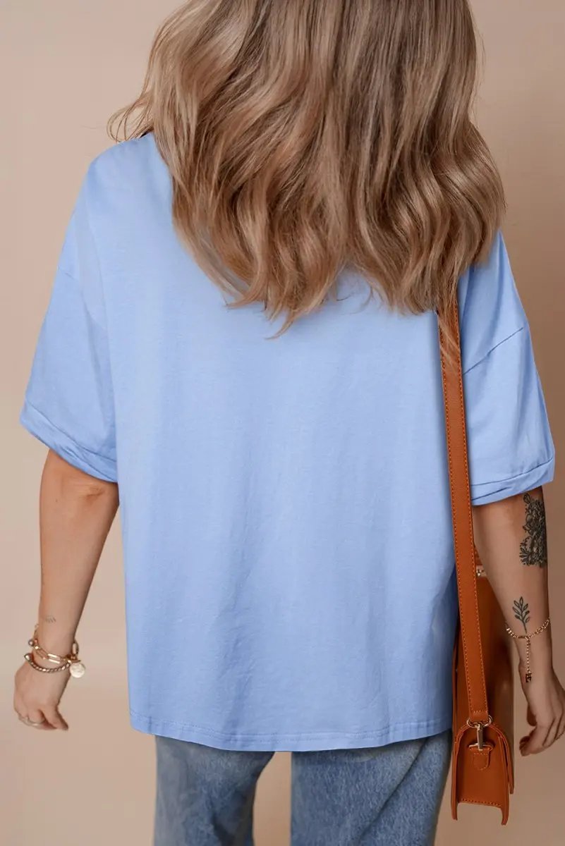 Myosotis Loose Half Sleeve Hi Low Hem T Shirt for Women - Love Salve 