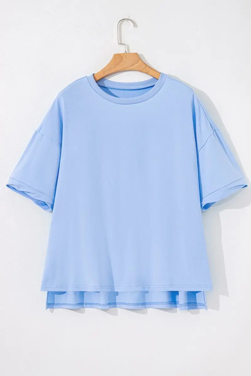 Myosotis Loose Half Sleeve Hi Low Hem T Shirt for Women - Love Salve 