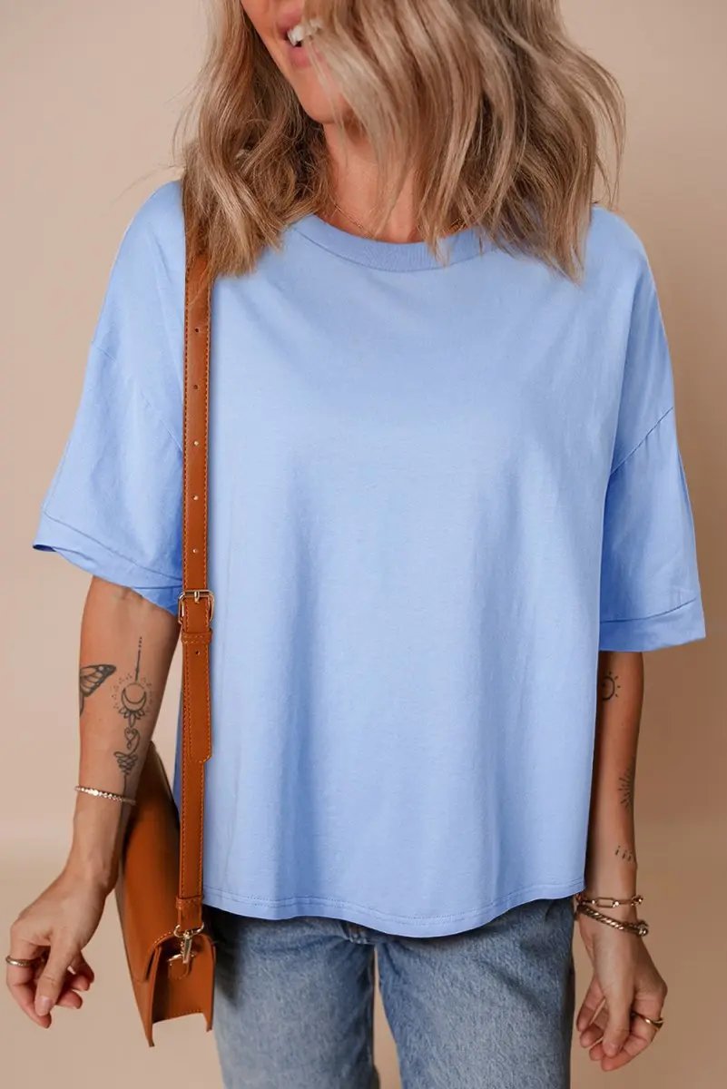 Myosotis Loose Half Sleeve Hi Low Hem T Shirt for Women - Love Salve 